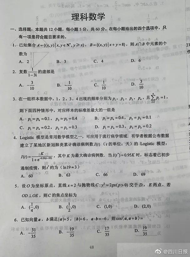 2020四川高考试题及答案公布——理科数学！